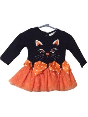 RARE EDITIONS Cute Black And Orange Appliqué Cat HALLOWEEN Tutu Costume Dress